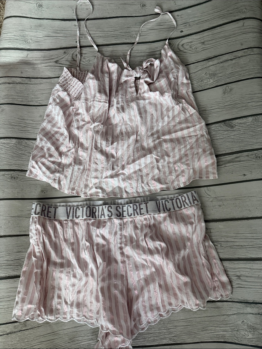 Victoria's Secret Pink and White Striped Cami & Short Sleep Set